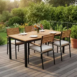 Juskys Akazienholz Gartengarnitur Rhodos - Tisch, 4 Stühle & Auflagen - Gartenmöbel Set - Holz Möbel