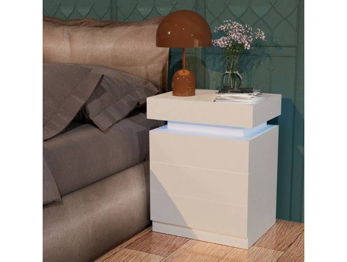 Table de chevet rabattable - Table de nuit LED - PIPIPOXER-3 tiroirs - Blanc - 45x35x61cm