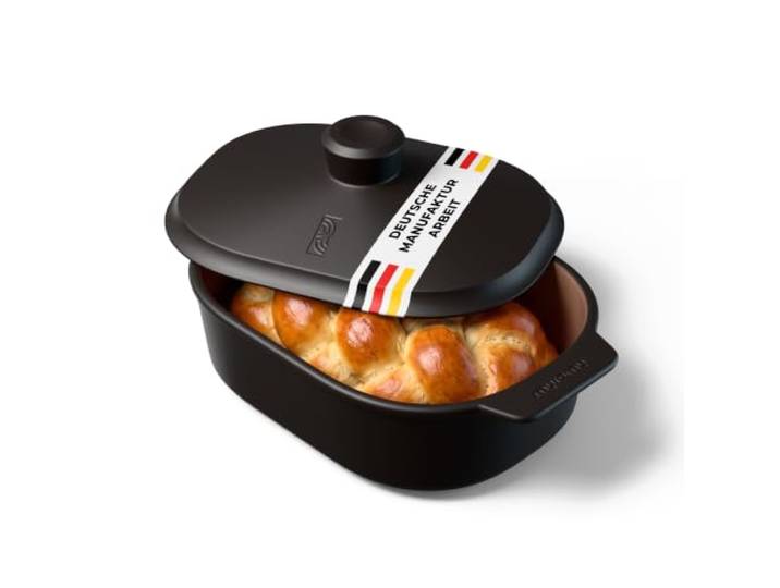 myromy® Multi-Bräter 3,5 L – Bräter & Brotbackform aus Keramik Ton Brotbackform mit starkem Ofentrieb, leer vorheizbar