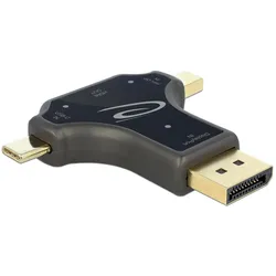 Delock 3 in 1 Monitoradapter mit USB-C/DP/ mini DP Eingang auf HDMI Ausgang (DisplayPort, HDMI), Video Adapter, Schwarz