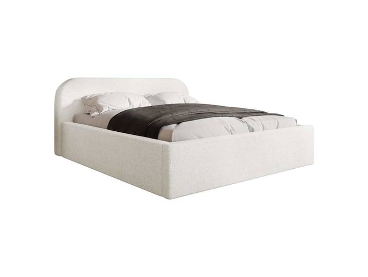 Lit coffre 140x200 cm en tissu bouclette blanc