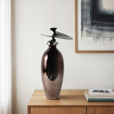 Sagebrook Home Glass Vase with Sculptural Aluminum Accent Metal Transitional Style