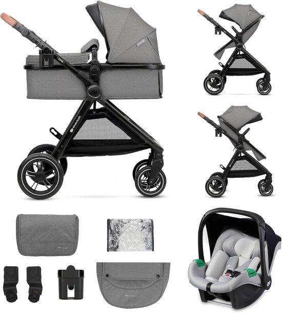 3-in-1 Kinderwagen - Reisebett für Babys - Sichere Fortbewegung - Inklusive Autositz - Bis zu 25 kg - Grau