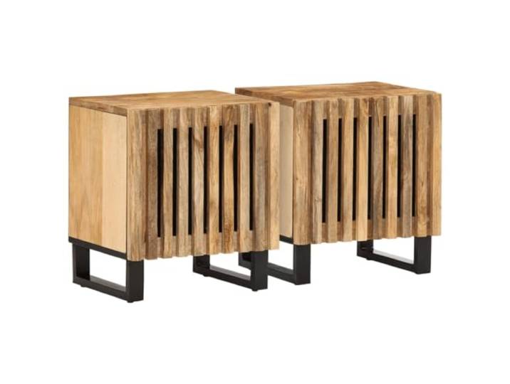 LMTYOENFG Nachttisch 2er Set 40x34x46 cm Raues Mango-Massivholz Praktischer Beistellschrank fürs Schlafzimmer mit Fach, robuster Tür und langlebigen Stahlbeinen für geordnete Ablage.