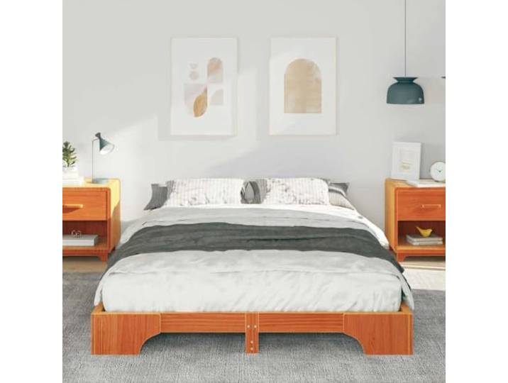 KTHLBRH Bettgestell, braun, 140 x 210 cm, Kiefer massiv Lattenrost, Matratzenauflage, modernes Design, pflegeleicht, 200 kg Kapazität