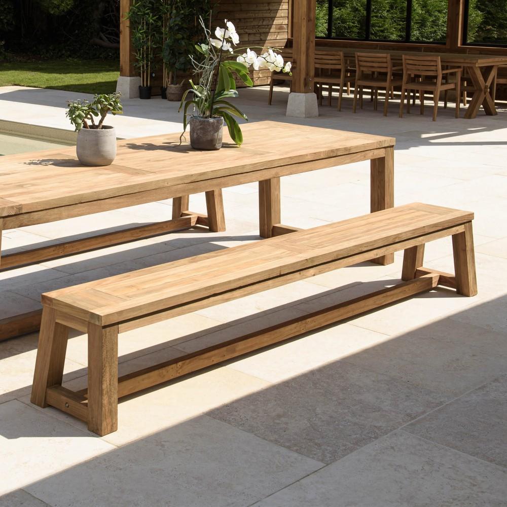 KALLY - Gartenbank, 270x35 cm, aus recyceltem Teakholz, natürliche Farbe, Modell KALLY