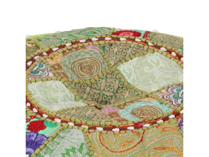 smnyxs Runder Sitzsack aus Baumwolle, handgefertigt, 40 x 20 cm, Grün Patchwork, exotische Stickereien, indischer Stil, 100 % Baumwolle, gepolstert, weich, für Sofa, Sessel, Wohnzimmer