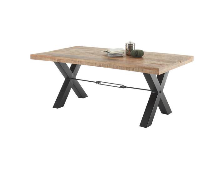 Livetastic Esstisch, Holz, Metall, Mangoholz, massiv, rechteckig, X-Form, 100x77x200 cm, Esszimmer, Tische, Esstische