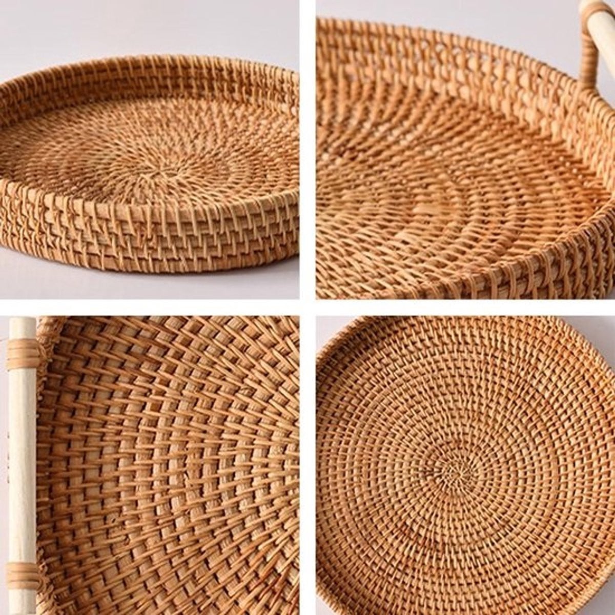 Dailygoods Set van 3 ronde handgeweven dienbladen van biologisch rotan