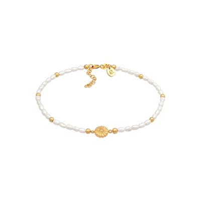 Fußkette ELLI PREMIUM "Fußschmuck Sonne Süßwasserperle Strand 925 Silber" Gr. 22, gold, Fußketten, Damen, Silber 925 (Sterlingsilber)