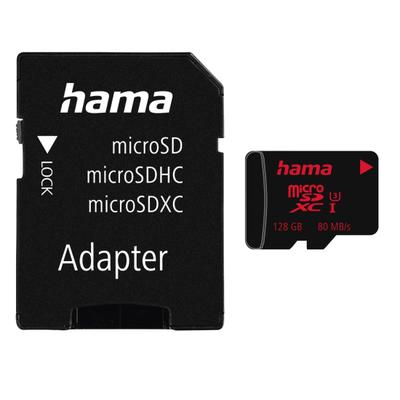 HAMA Speicherkarte "microSD Karte, Memory Pro 4K, +Adapter/Foto, UHS Speed C3 UHS-I 80MB/s", schwarz, 128 GB, Speicherkarten