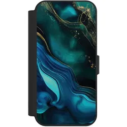 Nivocase Klapphülle für Apple iPhone 16 Handyhülle aus Kunst Leder NIVOflip schwarz Art Farbverlauf Marmor (Apple iPhone 16), Smartphone Hülle, Schwarz