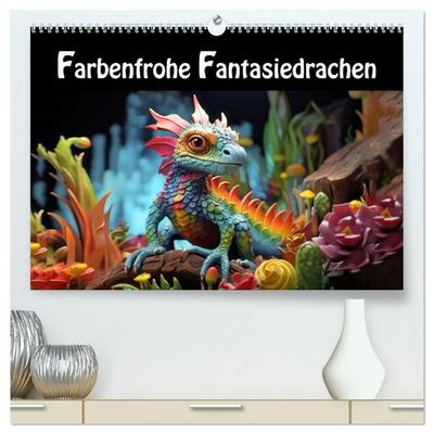 Farbenfrohe Fantasiedrachen (hochwertiger Premium Wandkalender 2027 DIN A2 quer), Kunstdruck in Hochglanz