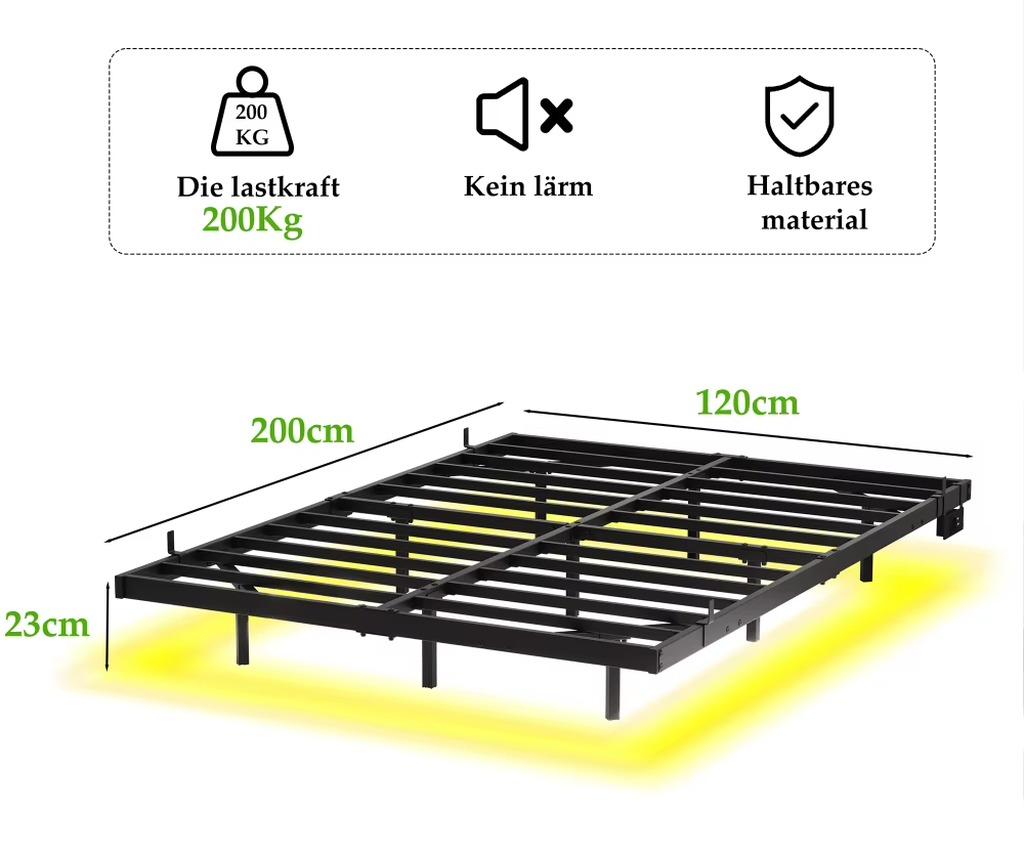 Schwebendes Metallbettgestell - 120 x 200 cm - Robuste Lattenrostleisten - Geräuscharm - Einfache Montage - Keine Boxspringmatratze erforderlich - Schwarz