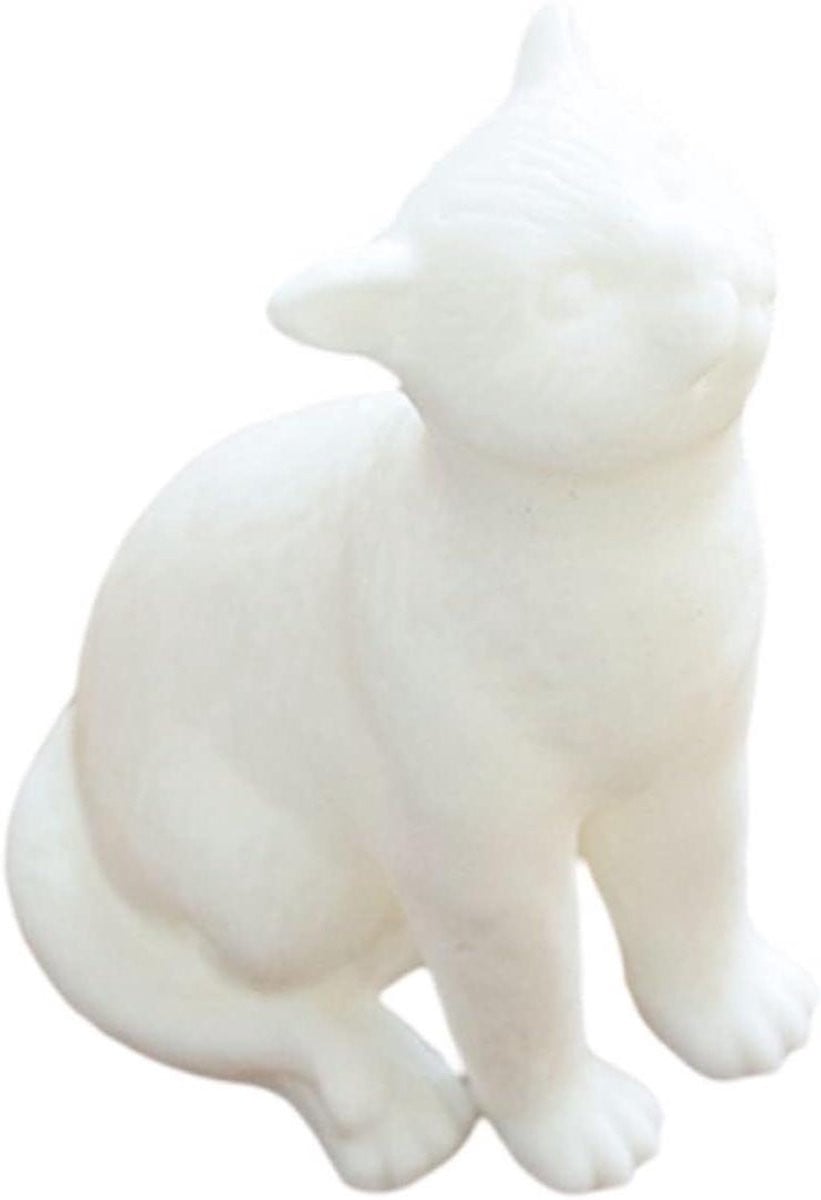 Wit Keramiek Kat Ornament - Handgemaakt Kattenbeeldje Miniatuur voor Interieur Decoratie - Hoogte: 6,1 cm