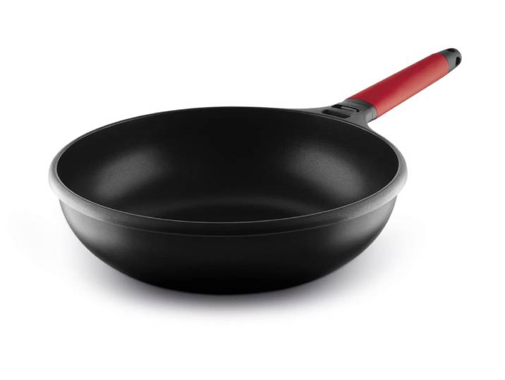 Wok 28cm antiadhésif, fonte d’aluminium, manche amovible, tous feux
