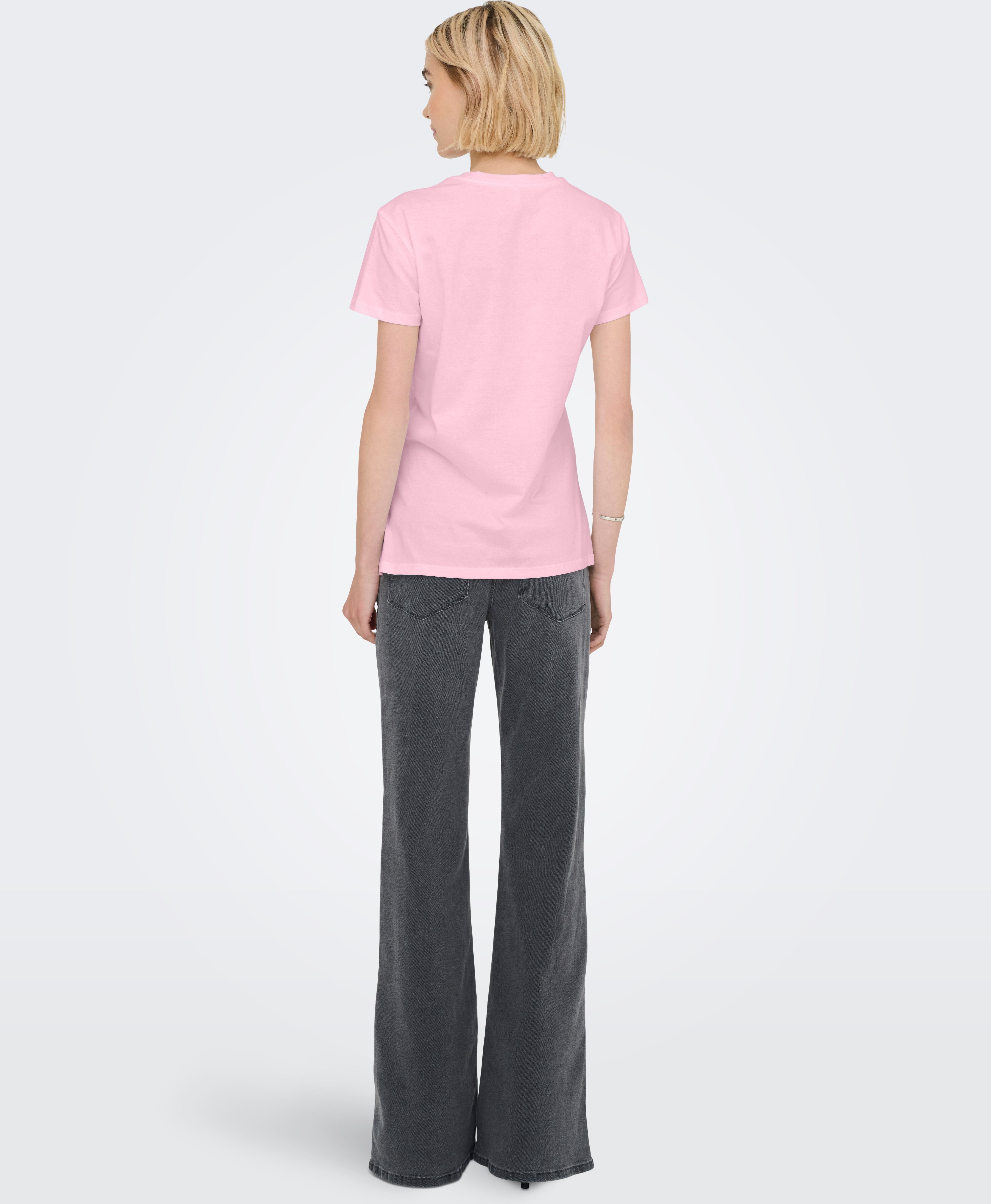 Kurzarmshirt ONLY "ONLVIBE LIFE S/S GLASSES TOP BOX JRS", Damen, Gr. XS, rosa (romance rose print:vibe zebra big city), Jersey, Obermaterial: 100% Baumwolle, regular fit normal, Rundhals, Shirts Kurzarmshirt, Baumwolle, regular fit, Rundhals romance rose 