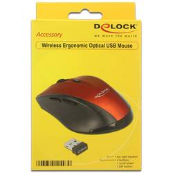 Delock 12493 Ergonomische Maus USB Optisch Schwarz, Rot 5 Tasten 1600 dpi Ergonomisch