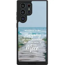 Nivocase Handyhülle für Samsung Galaxy S22 Ultra Hülle NIVOpure Case Schwarz Statement Strand Spruch (Samsung Galaxy S22 Ultra), Smartphone Hülle, Schwarz