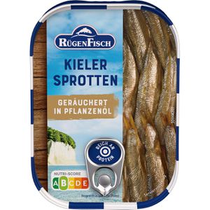RügenFisch Fischkonserve Kieler Sprotten, geräuchert, in Pflanzenöl, MSC zertifiziert, 106 g