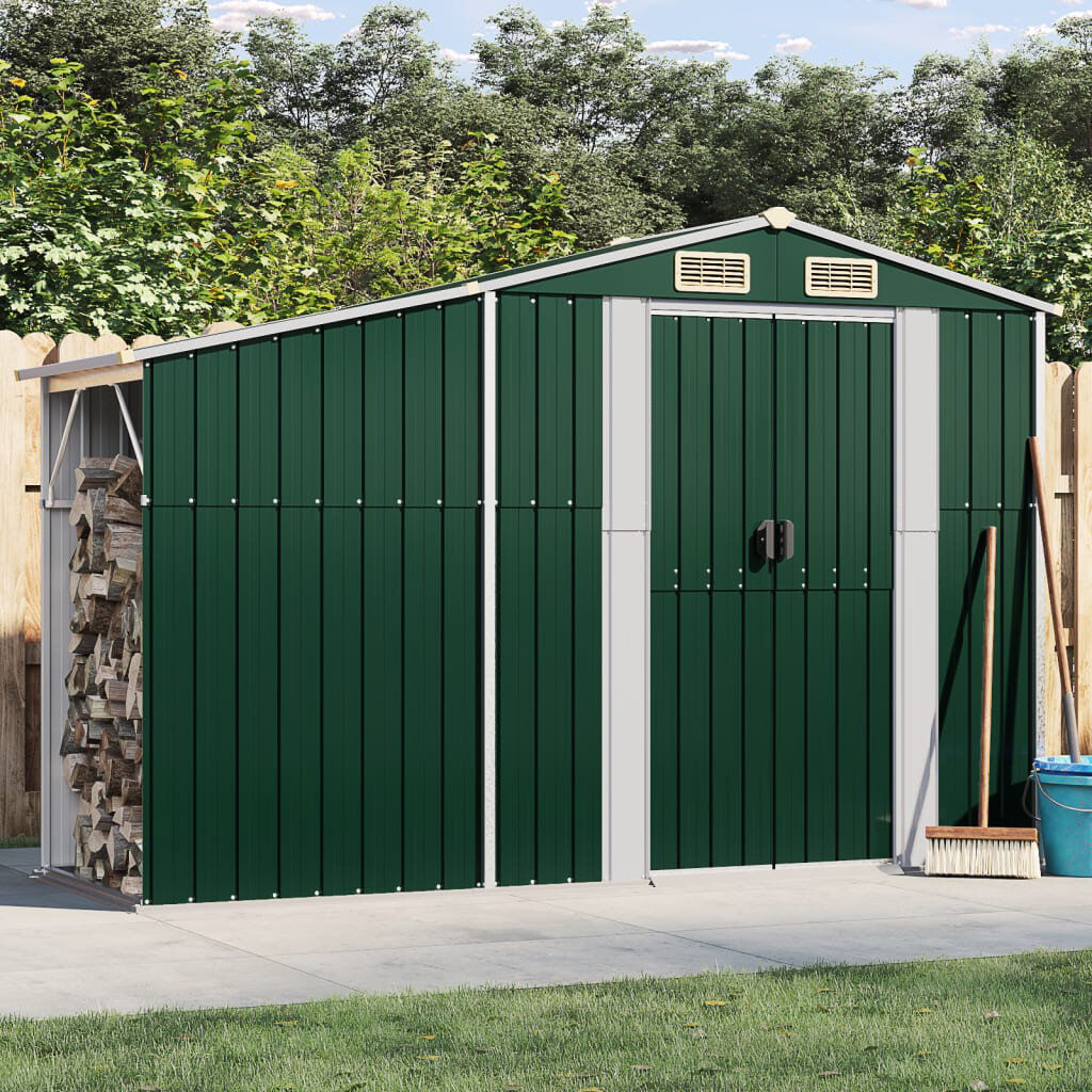 Dakota Fields Brytanni Garden Shed Outdoor Storage Shed Patio Yard Tool Shed Galvanised Steel Green 277cm W X 93cm D X 179cm H