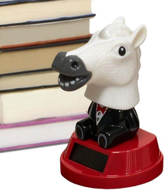 Zonne-energie Dashboardfiguur Paard - Felroze Auto Decoratie - Lengte: 11 cm