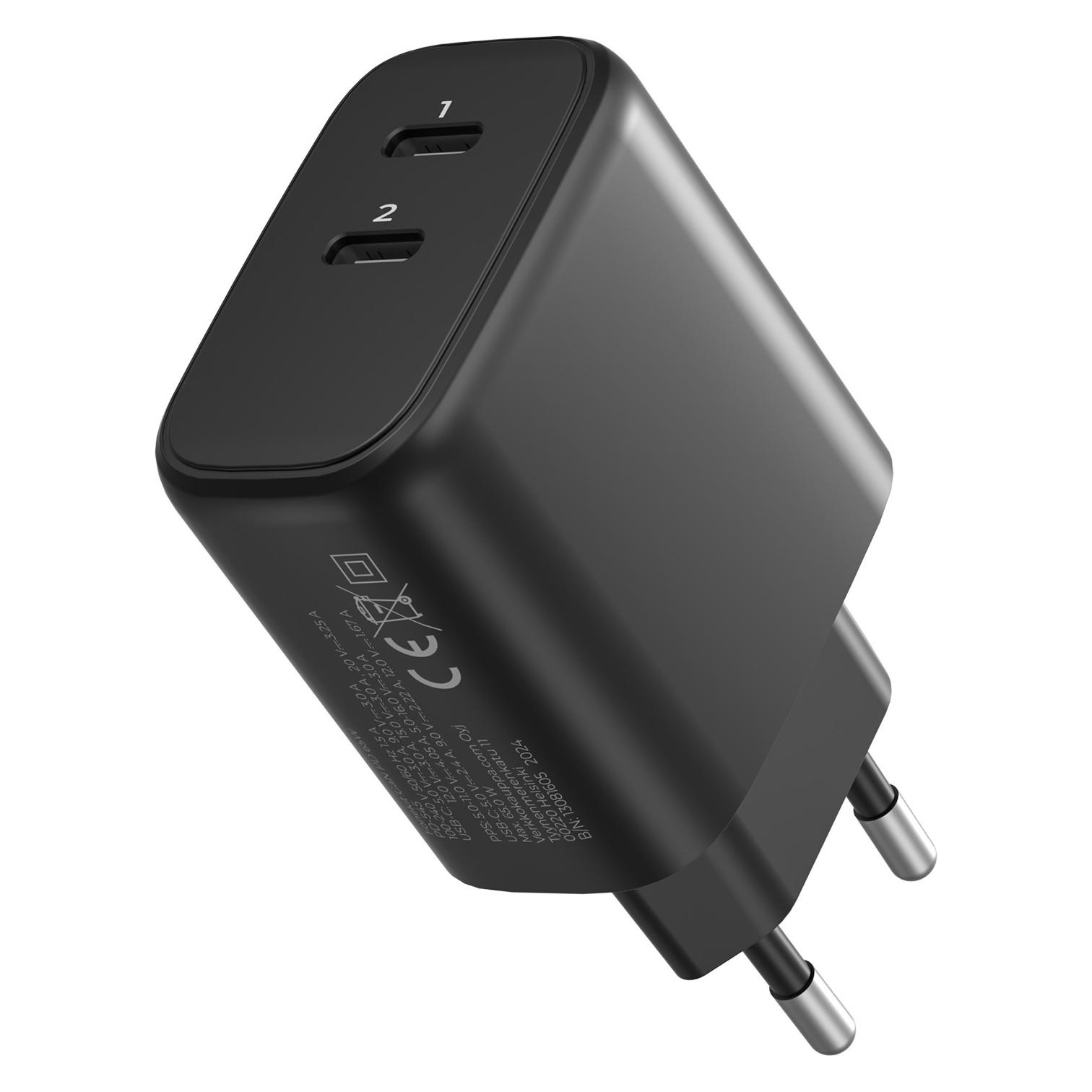 FoneKit GaN PD -verkkovirtalaturi, USB-C + USB-C, musta (65 W, 2 Ports) (PD-545)