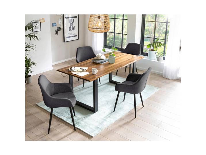Mid.you Tischgruppe, Anthrazit, Cognac, Holz, Metall, Akazie, massiv, rechteckig, konisch, 90x77x180 cm, Esszimmer, Tische, Esstische