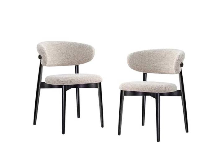 GAORUTO 2er Set Massivholz Esszimmerstühle mit Baumwoll-Leinen-Bezug für Mehrräume D