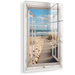 ACRYLGLASBILD Fenster - Meer - Küste - Natur - Ausblick - Strand - Wattenmeer 80x120 cm