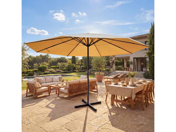 Sonnenschirm Meran Pro, Gastronomie Marktschirm ohne Volant Ø 5m Polyester/Alu 28kg creme ohne Ständer