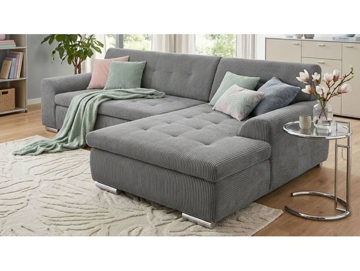 Ecksofa DOMO COLLECTION TREVISO viele Bezüge, auch in Cord, L-Form, 267x178 cm , grau, B:267cm H:83cm T:178cm, 100% Polyester, Sofas, Ecksofa, wahlw. mit Bettfunktion, inkl. Zierkissen, Unser Dauertiefpreis