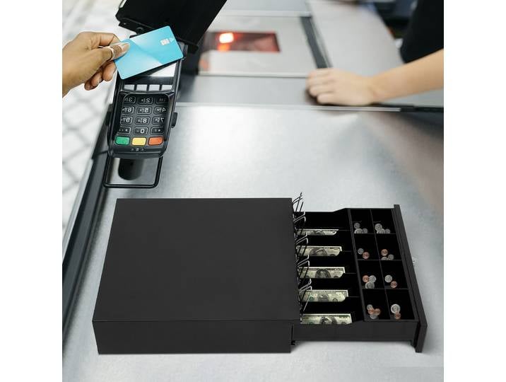 Tiroir-caisse, tiroir-caisse avec 5 compartiments pour billets et 8 pour pièces de monnaie, pour hôtels, supermarchés, centres commerciaux, pharmacies