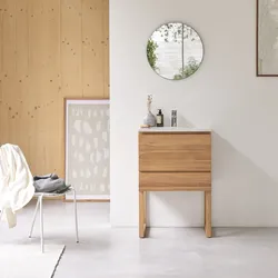 Badezimmerschrank Edgar aus massivem Teakholz und Premium-Terrazzo Moon 60 cm