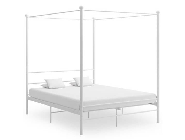 Lit à baldaquin classique 160x200 cm Queen Size - Blanc Métal - Cadre de lit à baldaquin pour 2 personnes