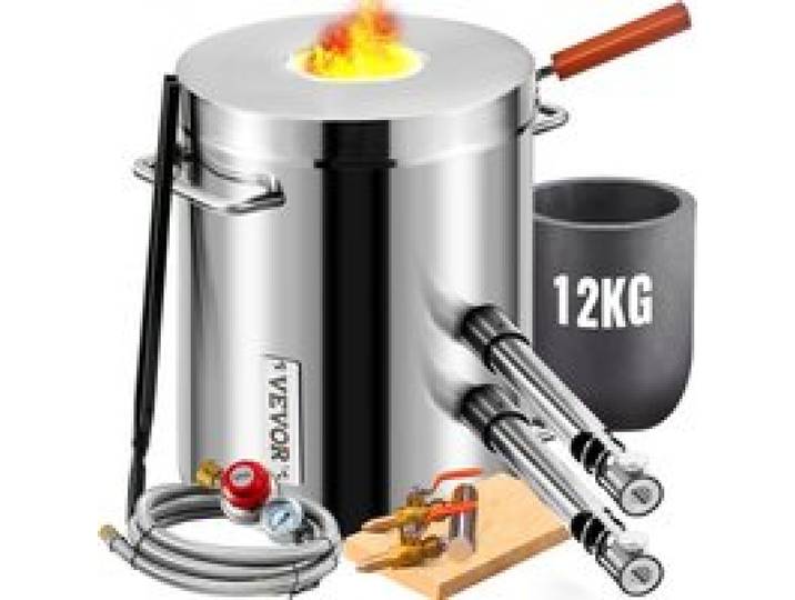 VEVOR Schmelzofen Propan Metall Schmelzofen 12 kg, Edelstahl Schmelzofen Gas 1482 ℃ inkl. 2 x Brenner, 1 x Tiegel, Schmiede Messerherstellung Schmiedeset für Kupfer, Aluminium, Gold, Silber usw.