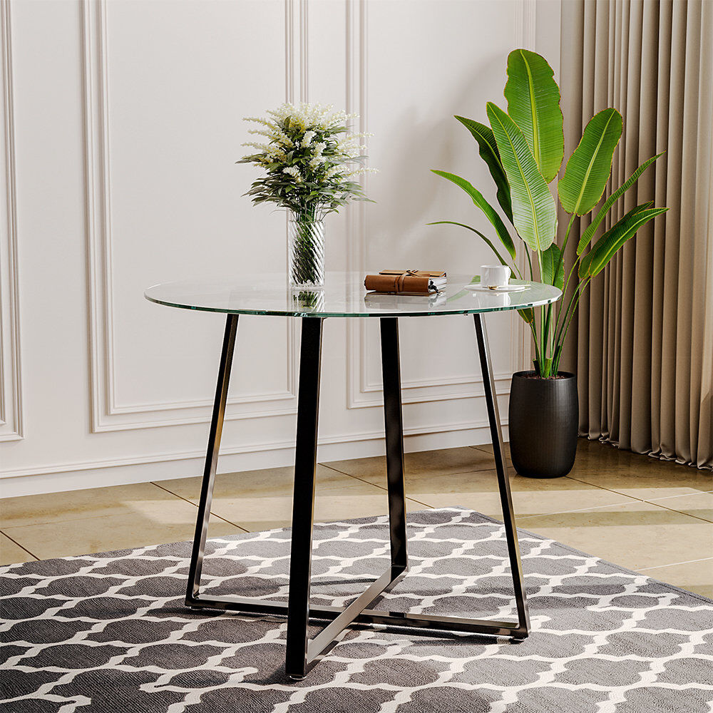Metro Addicyn 90Cm Metal and Glass Round Dining Table