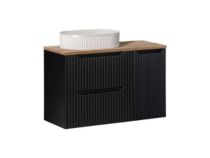 Meuble simple vasque 90cm 2 tiroirs 1 porte Riva Noir et Bois