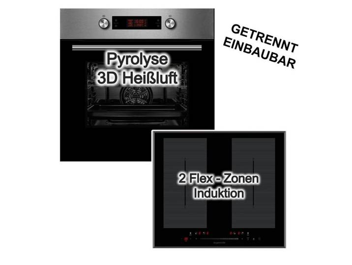 Midea Backofen-Set Pyrolyse Teleskopauszug + Wolkenstein Induktionskochfeld Flex Booster, mit 1-fach Teilauszug, Pyrolyse-Selbstreinigung