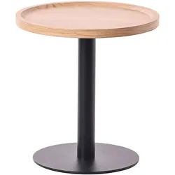 CLP Beistelltisch Aspen I Couchtisch mit runder Tischplatte aus Holz I Wohnzimmertisch mit matt-schwarzem Metallgestell