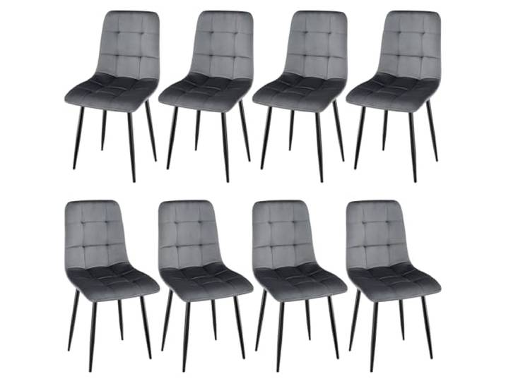 WAFTING 8er Set Gepolsterte Esszimmerstühle mit Hoher Rückenlehne Samtbezug, Metallfüße und Schachbrettmuster, Geeignet für Esszimmer, Küche und Wohnzimmer, Dunkelgrau