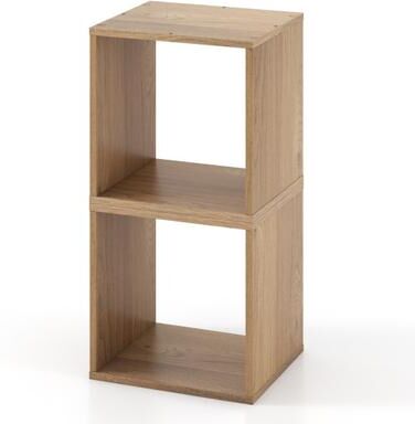 Costway 2 Cubes Stackable Bookcase for Living Room and Study-Natural