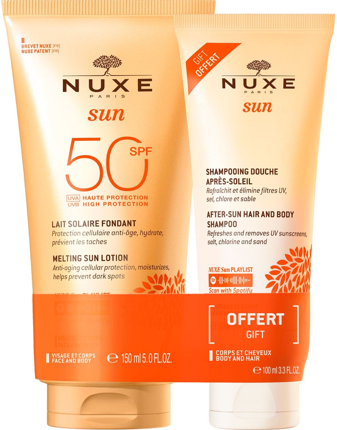 Nuxe Sun Leche Solar Fundente SPF50 150 ml + Champú-Gel de Ducha After Sun 100 ml