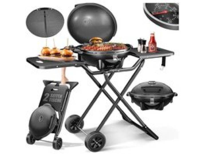 Gril électrique Gril de table 2 en 1 Barbecue sur gril avec couvercle et pieds 2400 watts maximum Pliable noir