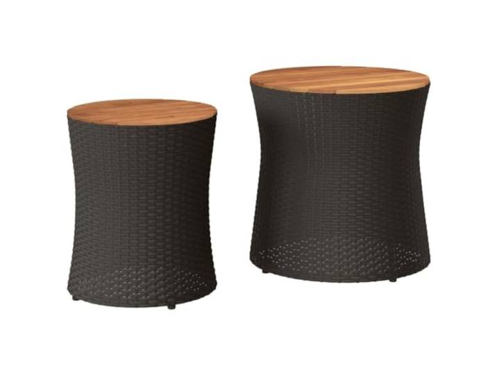 GHVBNMF 2er Set Garten Beistelltische mit Akazienholz Platte Poly Rattan Platzsparendes 2-teiliges Satztisch Set aus Rattangeflecht und Echtholz fuer Kaffee und Deko auf Terrasse oder Balkon.