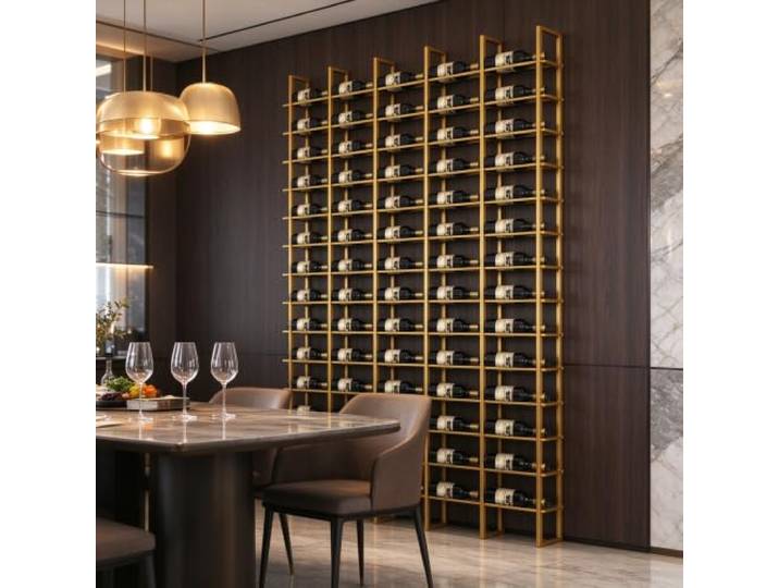 Gpbmn Wandmontierter Weinregal 16 Flaschen (Gold, 4) Modular Metall Weinlagerregal, Horizontal Weinpräsentationsregal, für Hausbar, Küche, Restaurant und Weinkeller