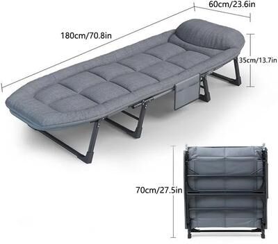 HomeDecorAndMore LLC Portable Folding Camping Bed With Mattress & Pillow, 6 Position Adjustable Sleeping Cot, Heavy Duty Frame For Adults 70.8 Inch