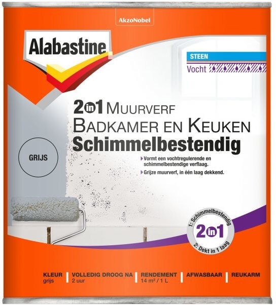 Alabastine 2-in-1 Muurverf Badkamer en Keuken Schimmelbestendig