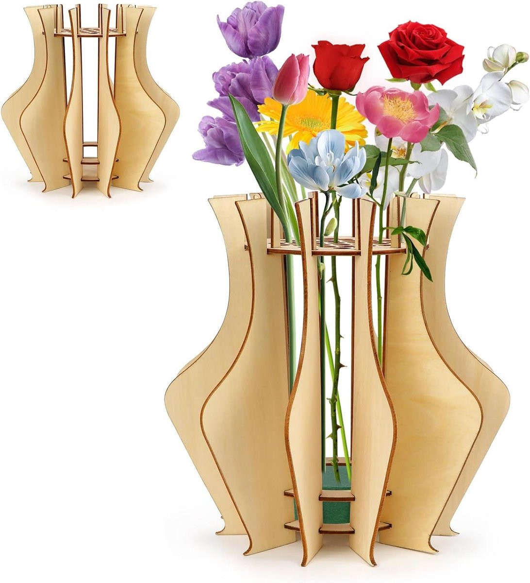 Houten Vaas Bloemenhouder Decoratie Houtkleur Hoogte: 20 cm