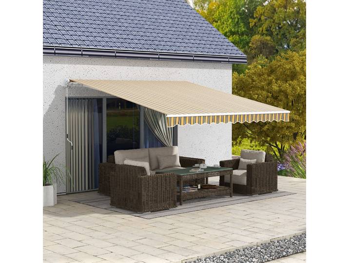 Outsunny Auvent Terrasse 3,5x2,5m Jaune Gris